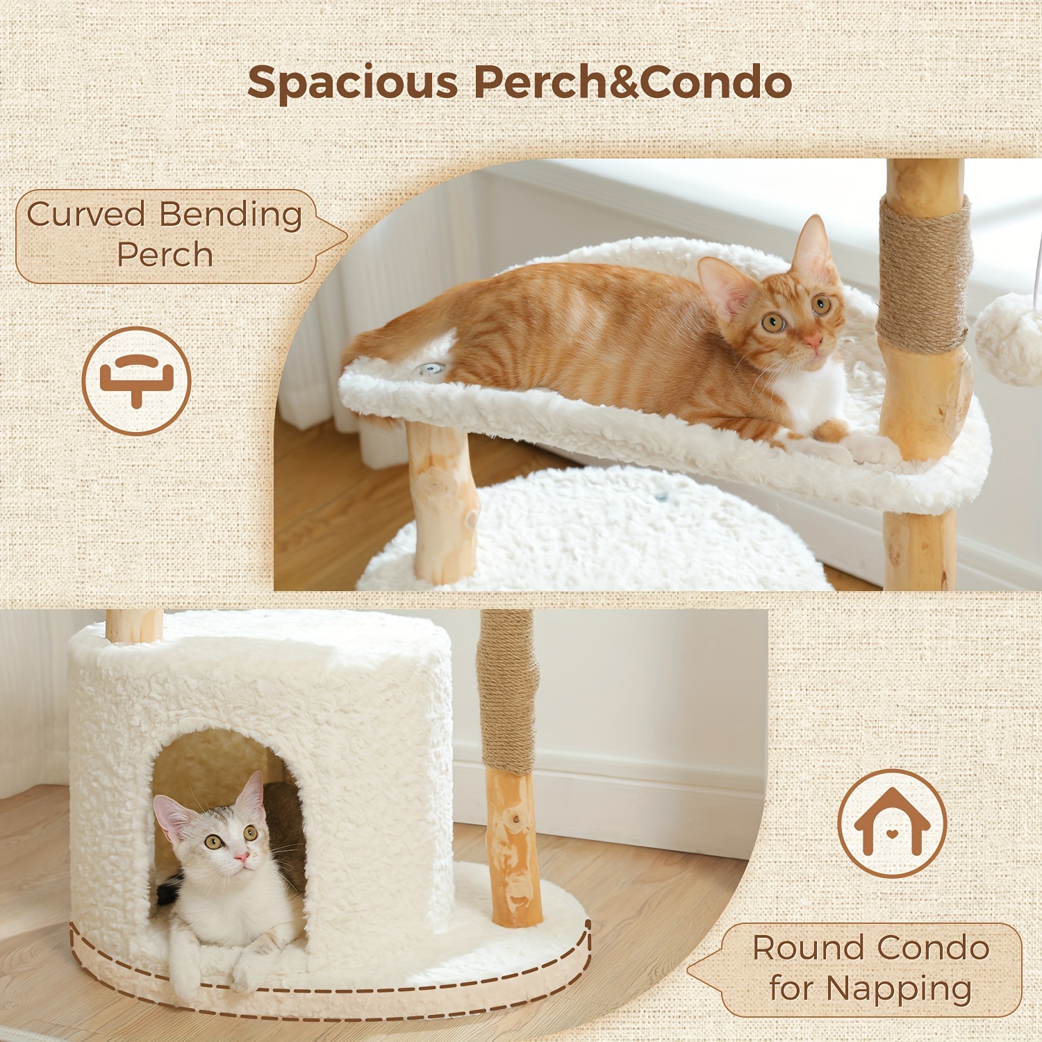 40 inch modern multi level cat tree tower for indoor cats real branch cat condo with scratching post jumping platforms perches climbing walls cozy hideouts suitable for indoor cats cat tree for cats kittens Product details 3