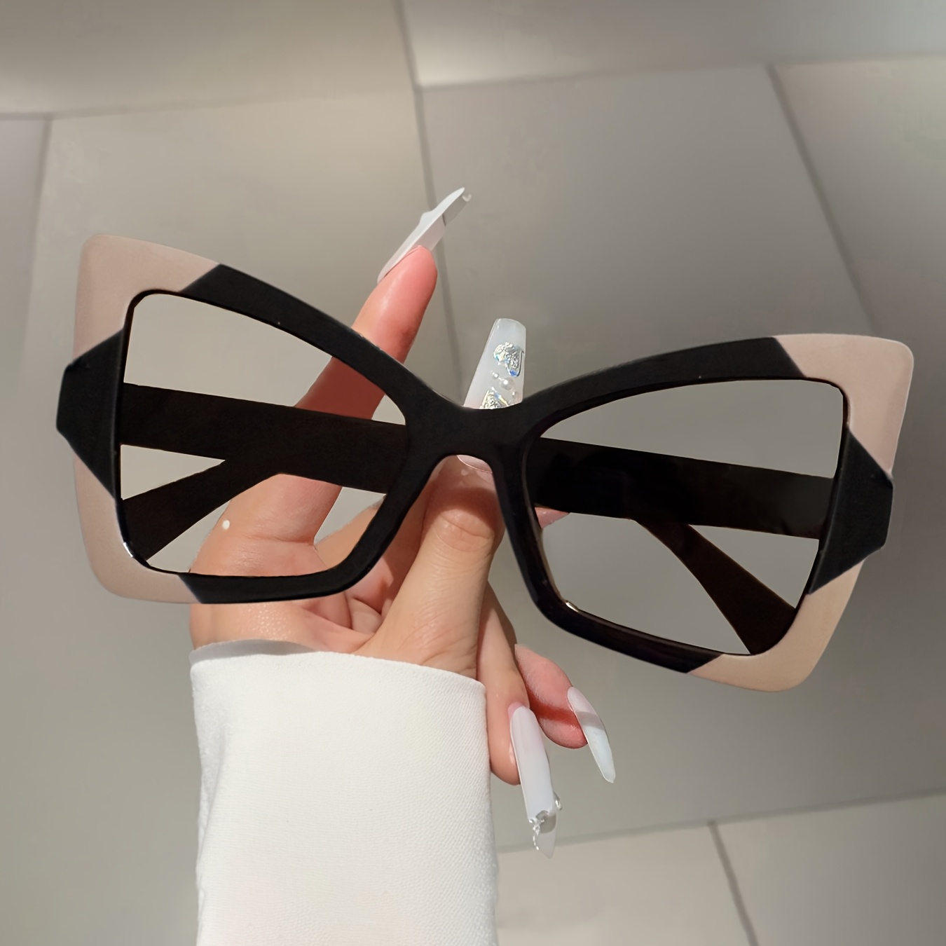 Ladies Fashion Oversized Cat Eye Trendy Contrast Glasses Frame Eyewear