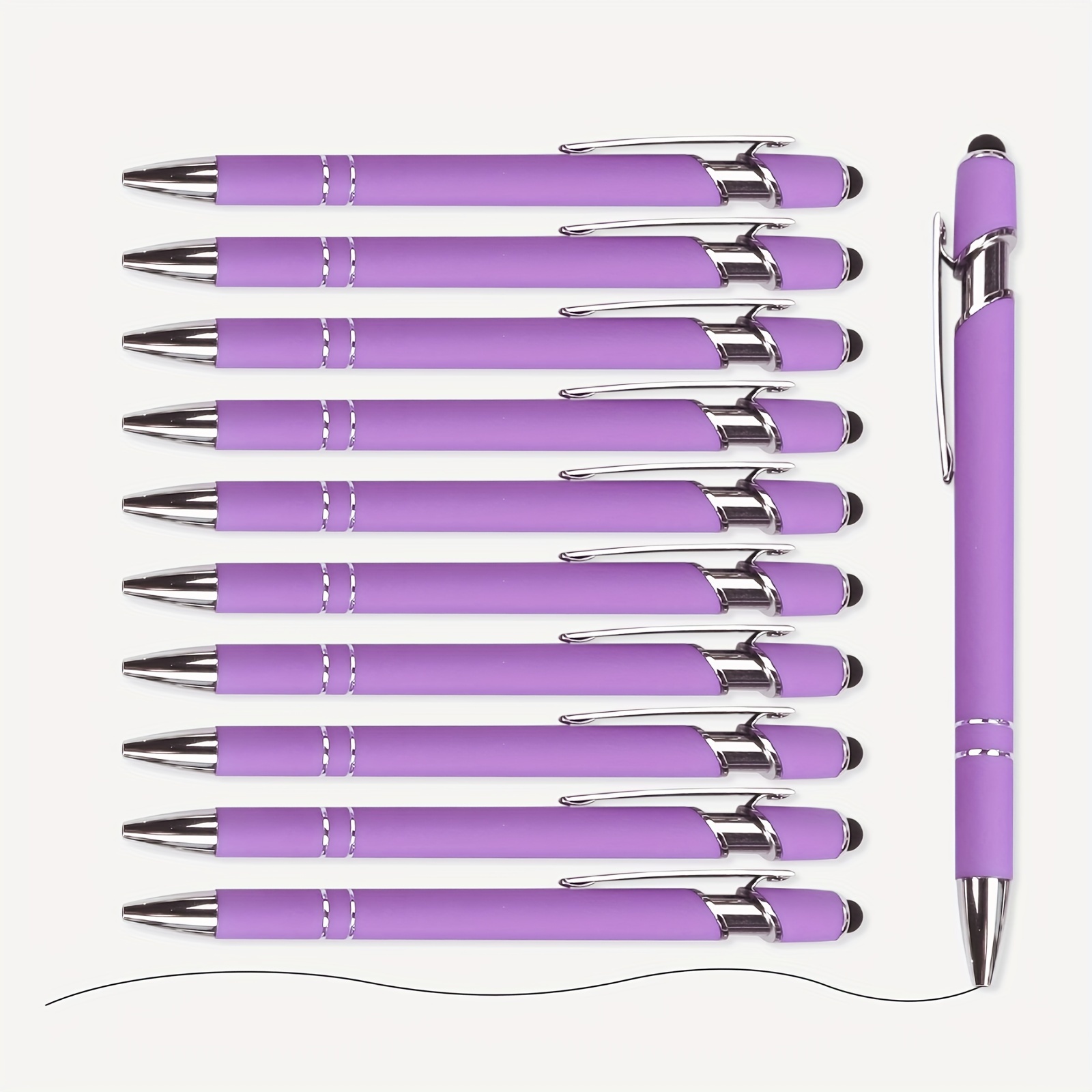 

12-pack Violet Retractable Ballpoint Pens, Medium Point, Metal Construction, Round Body Shape With Stylus Tip For Touchscreens, Black Ink - Ideal For Writing And Gifts For Ages 14+