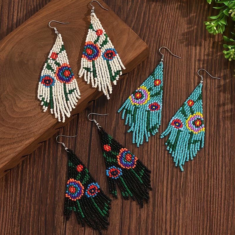 Bohemian Floral Pattern Bead Earrings for Women