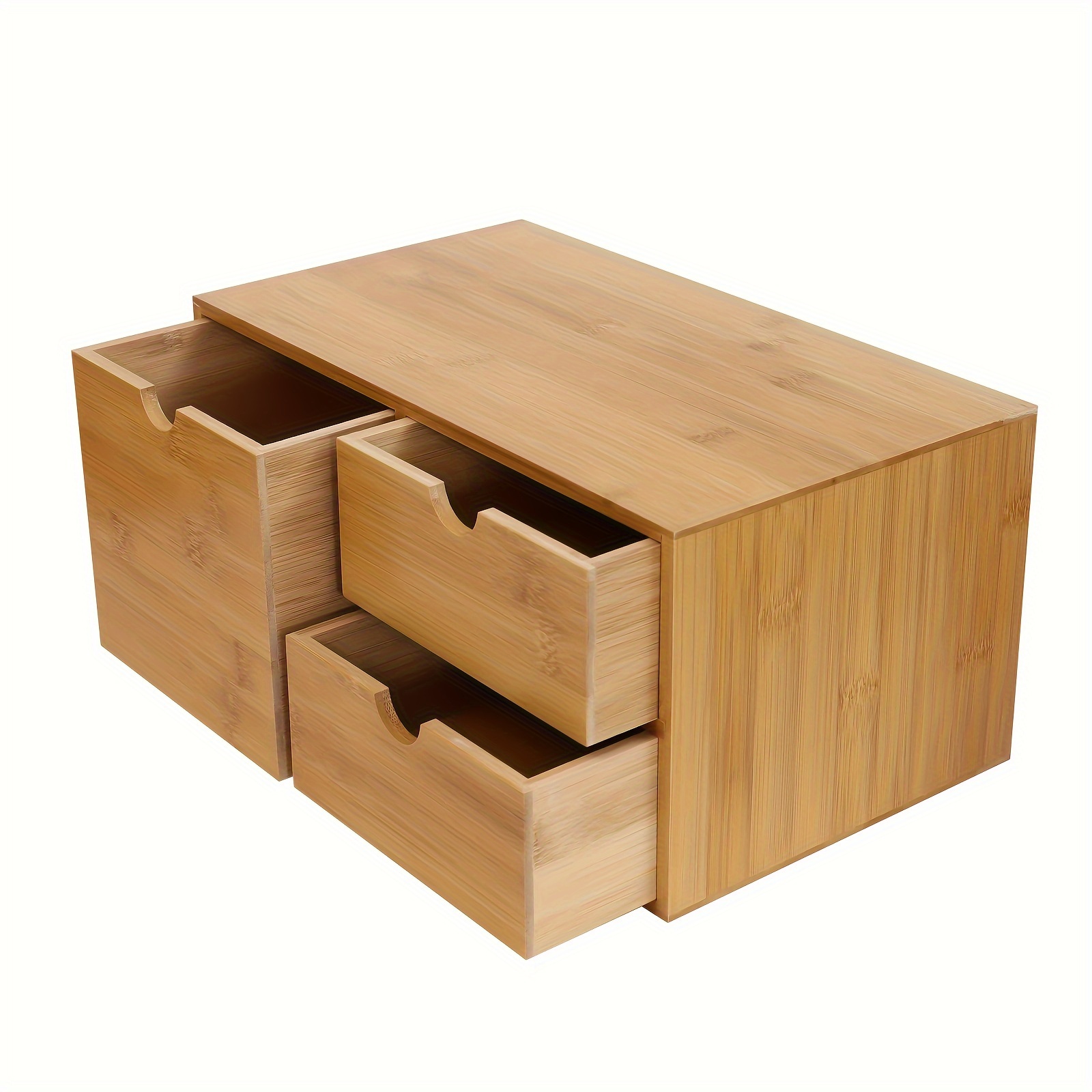 TEMU Bamboo Desk Organizer - Mini Bamboo Desk Drawer Tabletop Storage Organization Box For Office Home Toiletries Supplies, No (3 Drawers), Desk &