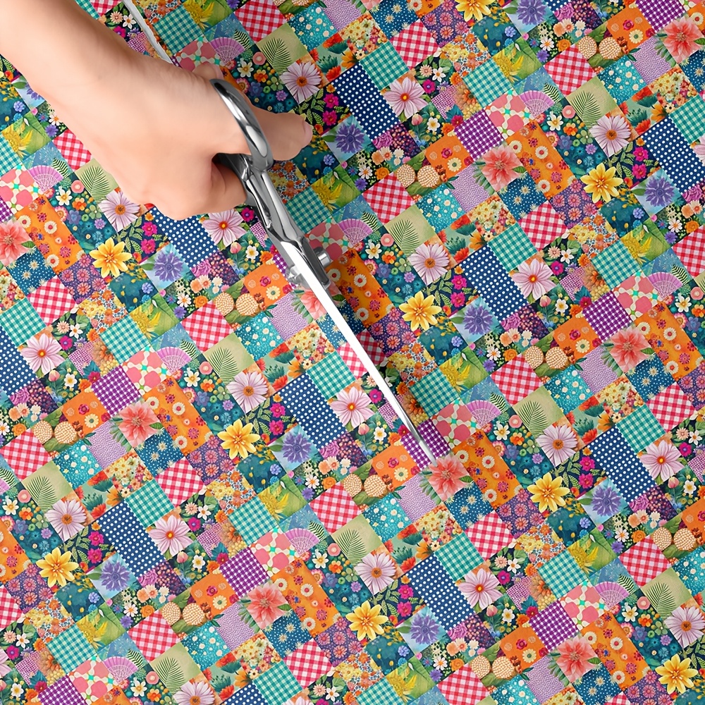 TEMU Tela de 1 pieza con estampado floral de patchwork - 59 x 19.68 pulgadas (150 x 50 cm) tela de poliéster precortada con patrones de patchwork