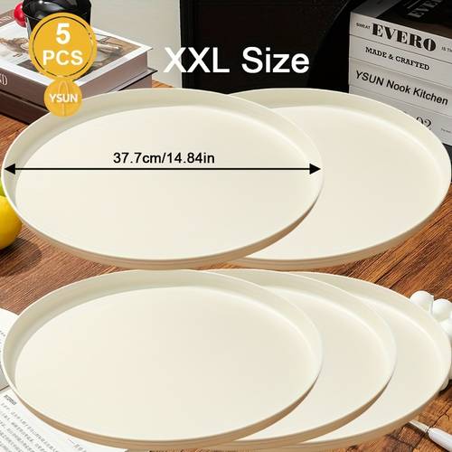 5pcs cream white plastic serving round tray multi use platter durable and lightweight breakfast food snacks candy dessert buffet hotel picnics