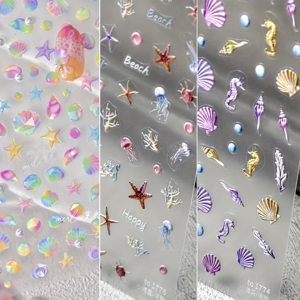 

Marine Creature Nail Sticker 5d Marine Nail Sticker, Summer Jellyfish Starfish Scallop Nail Acrylic Salon Diy Nail Supplies