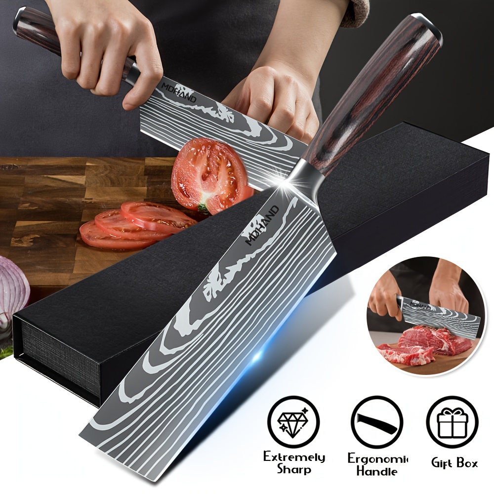 

Knife 7 Inch Professional Nakiri Knife High Carbon Stainless Steel Kitchen Knife For Meat And Vegetable Chopping With Non-slip Ergonomic Pakkawood Handle Hand Blade Chef Cooking Knife With Gift Box