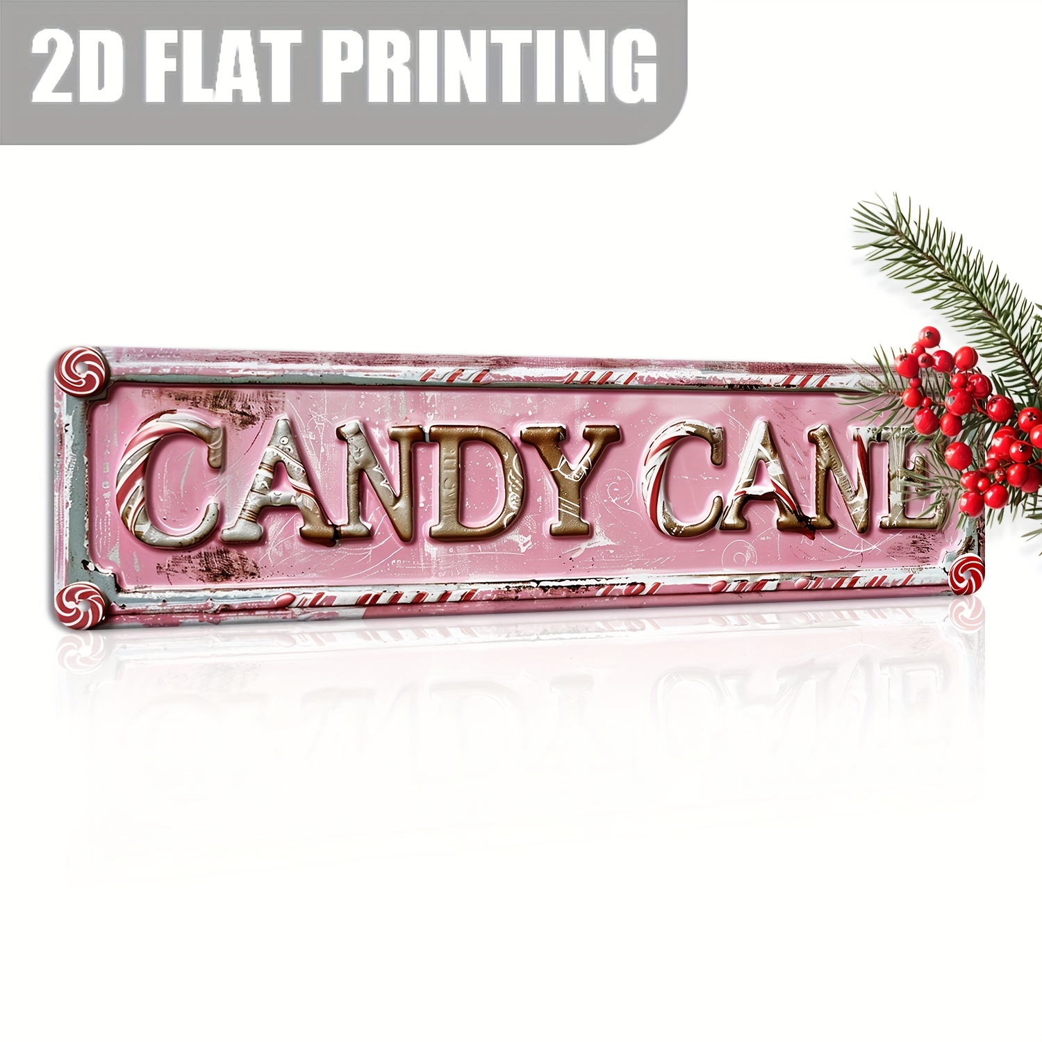 

Candy Cane Christmas Aluminum Sign - 15.7"x3.9" | Metal Wall Decor For Home, Farmhouse, Porch & Garage | Gift