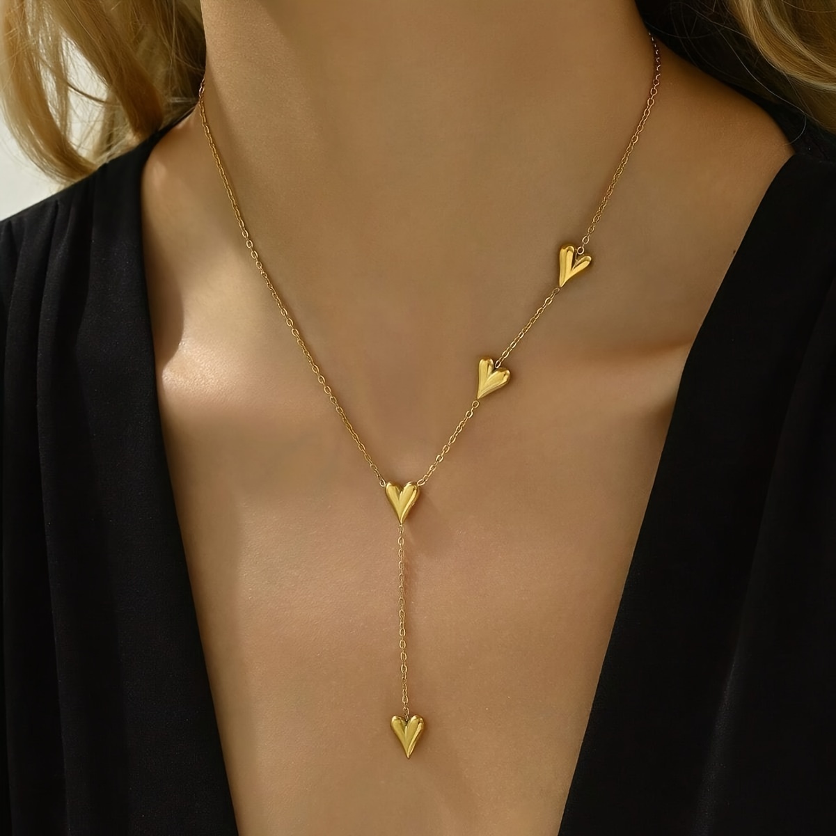 TEMU A Sweet And Stylish Fringe-designed Heart-shaped Stainless Steel Pendant Necklace, Perfect For Ladies To Wear During Festive Celebrations Or As A Gift For