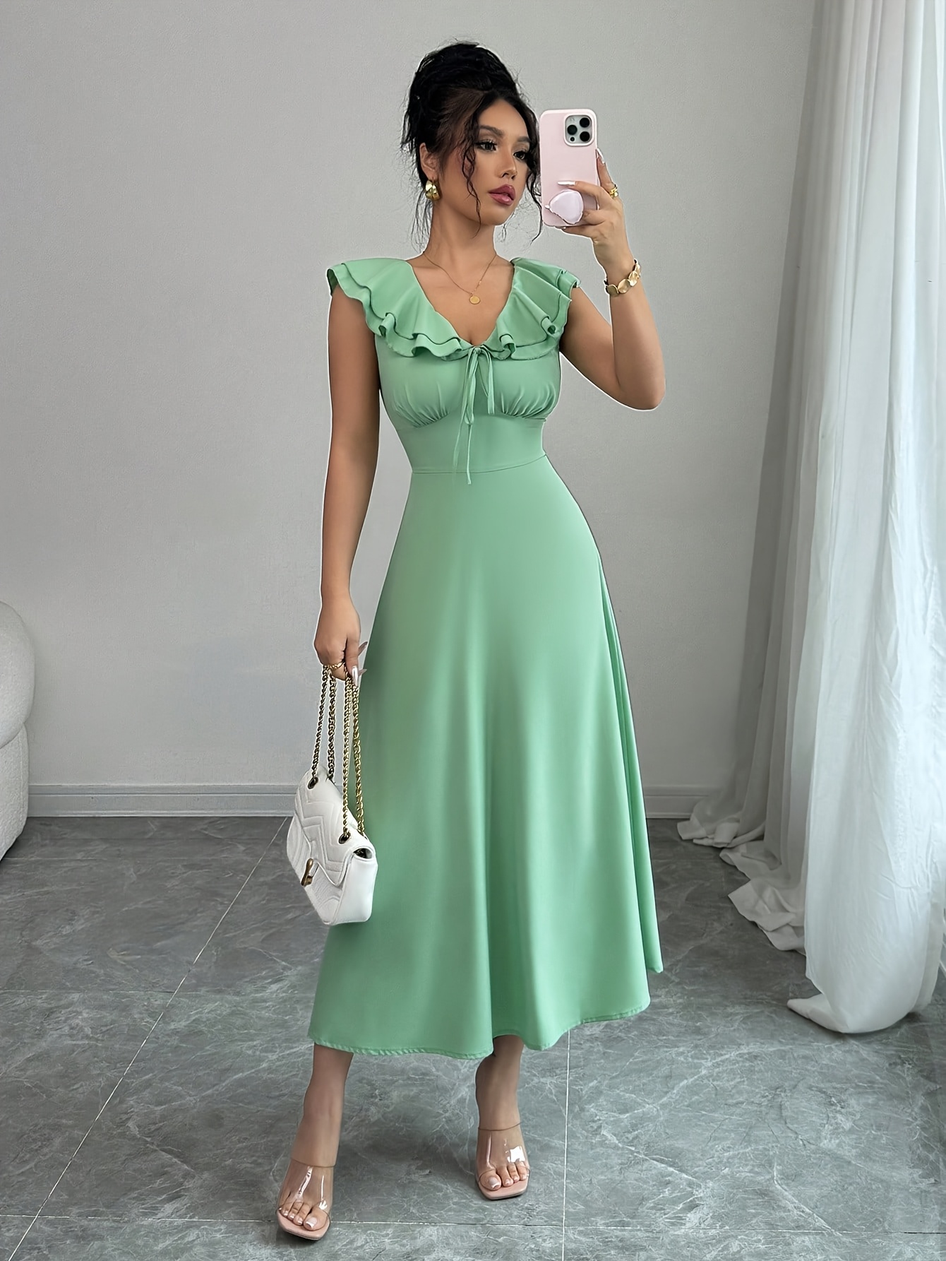 plain green dress design Plain Georgette Green Layered Designer Gown