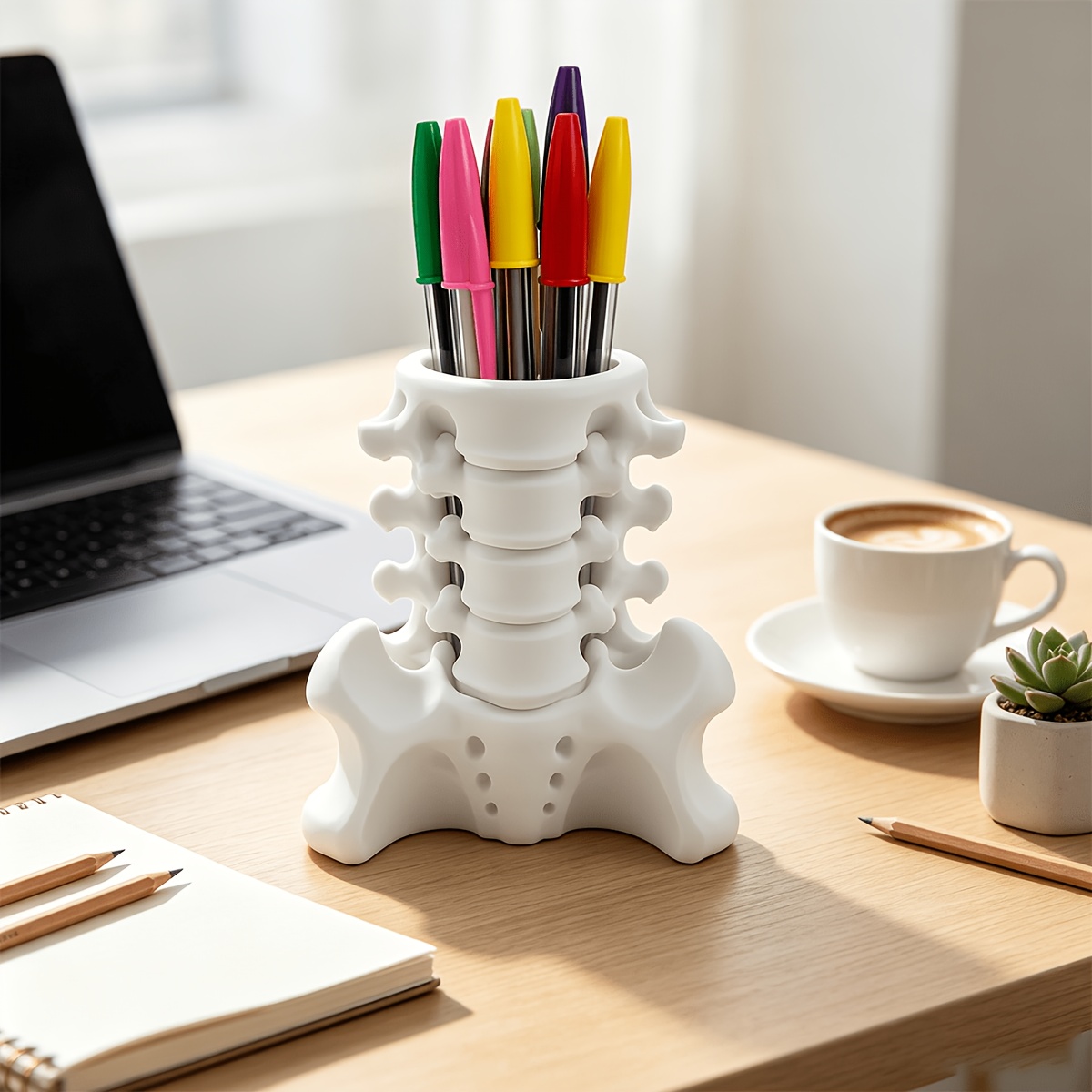 TEMU 1pc Human Spine Pen Holder, Ideal For Storing Pens, Pencils, Markers, And Other Small Office Supplies. Organize Your With This Intricately