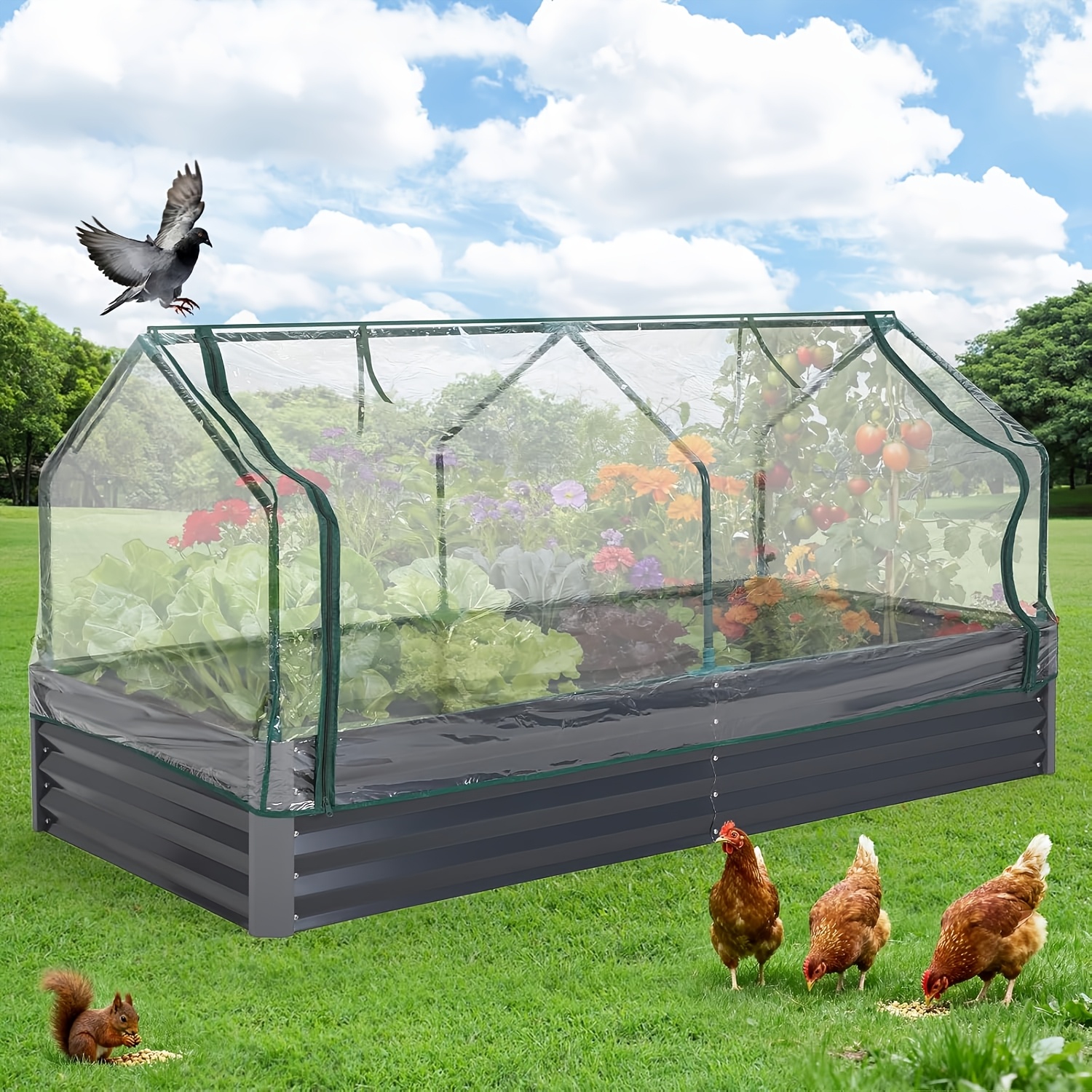 Galvanized Raised Garden Bed Kit With Pvc Cover | Outdoor Metal Planter For Vegetables And Flowers, Corrosion Resistant, Reinforced Structure, , Easy Assembly, 240*120*60 Cm, Gray - Gaomon