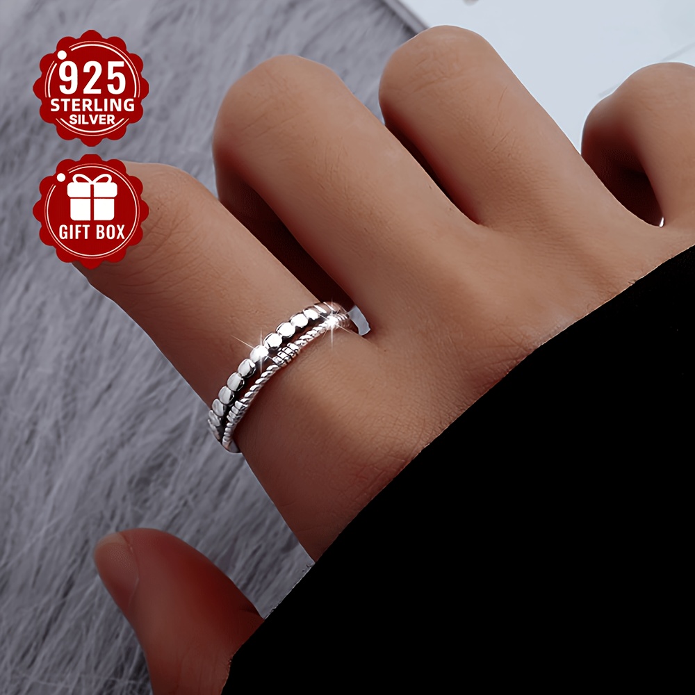 S925 Pure Silvery Retro Geometric Chain Ring, Unique Gift