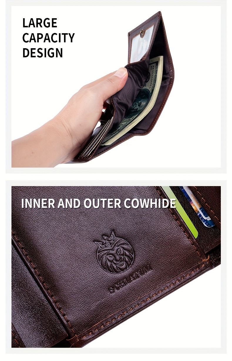 Crazy Horse Genuine Leather Trifold Wallets for Men & Women Real Genuine Leather Slim Front Pocket RFID Blocking Travel with ID Window
