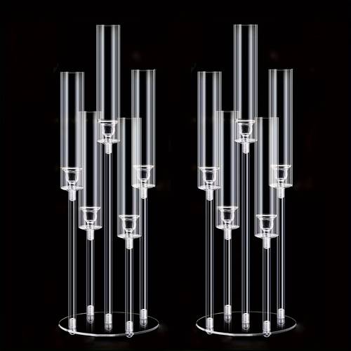 2pcs elegant clear acrylic candelabra centerpieces 5 arm design with shades weddings special occasions durable lightweight fits 0 87 led candles candles not included best for christmas thanksgiving
