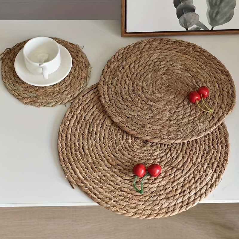 4 6pcs hand woven placemat japanese   cup heat insulation mat table and tea table straw round bowl mat plate mat japanese   kitchen heat insulation mat details 5