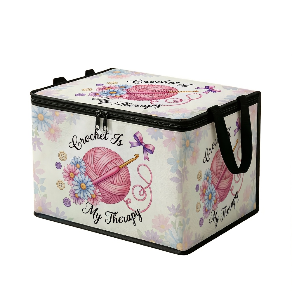 TEMU 1 Extra-large Storage Box With A Lid, Foldable Zippered Bag, Comfortable Plant-themed Handmade Crochet Yarn Ball With A Floral Flip Cover.