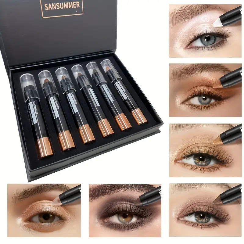 6 color waterproof eye shadow stick gift box pearlescent matte treatment to create and lasting eye makeup lasting shadow to create dailymakeup details 0