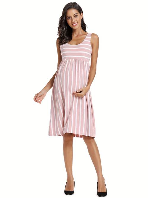 womens maternity tank dress stripe color block sleeveless knee length for baby shower