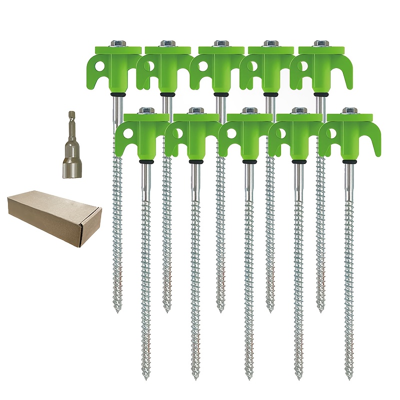 TEMU 10-pack 8-inch Heavy-duty Tent Stakes With Hex Sockets | Rust-resistant Iron Spiral Ground Nails For Garden, Courtyard, Hiking - Orange