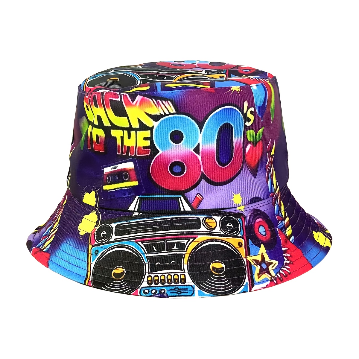 1pc Summer New Beach Street Cap Vacation Casual Hat Men And Women Can Wear 80s Print Fisherman Hat Bucket Hat Double-sided