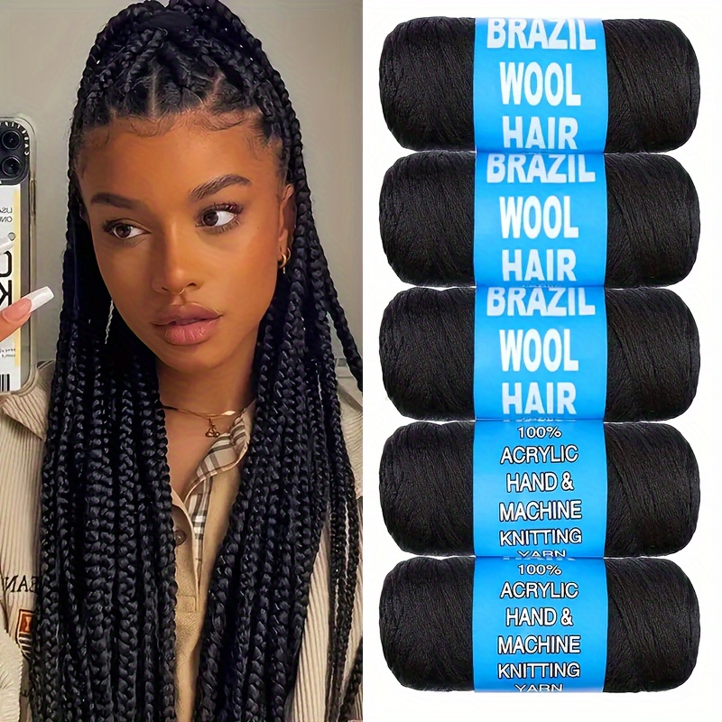 

5 Rolls Brazilian Fleece Acrylic Yarn For Crochet Hair, 70g/roll, -adult, Natural Black, Jumbo Braids, Twisting, Knitting, Locs, Spiral Corkscrews, Twist Wraps - 1b#, Yarn Crochet