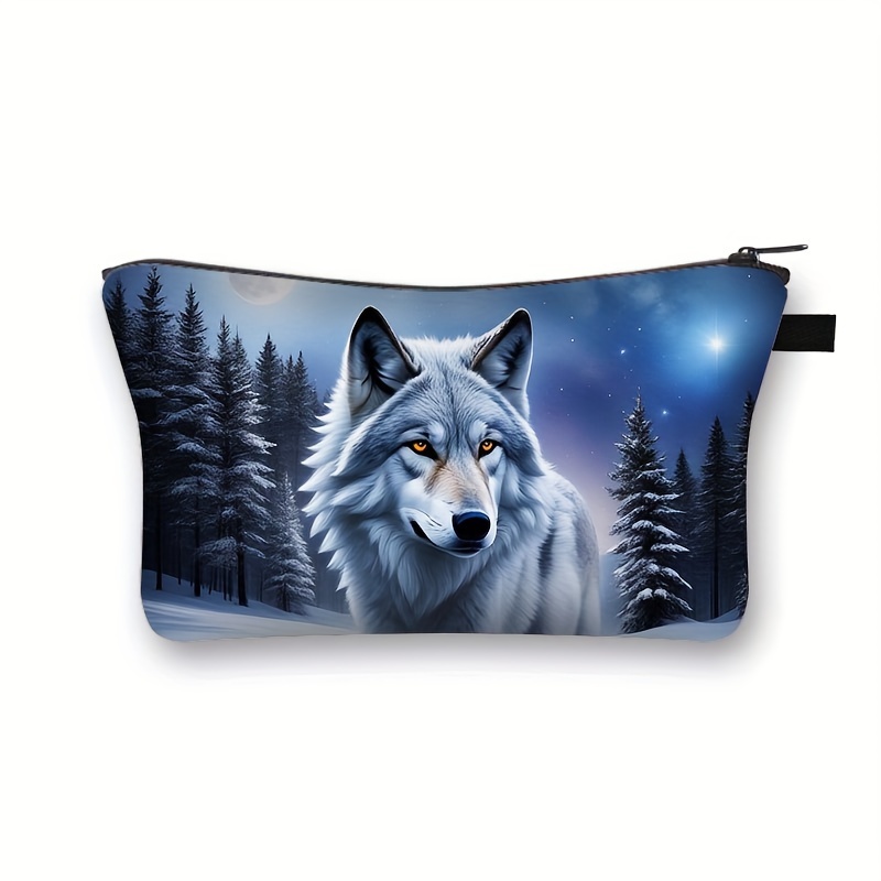 1pc Wolf Moon Print Cosmetic Case Women Makeup Bag Large Capacity Lipstick Napkin Storage Bag For Travel Ladies Toiletries Bags