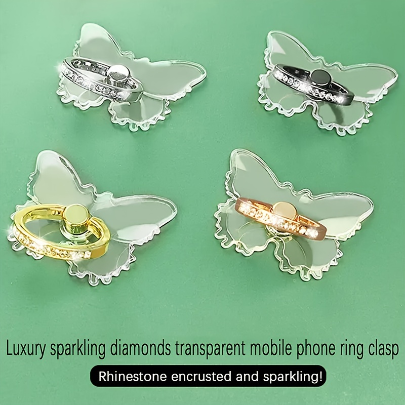 

Support de Bague Transparent à 360° en de Papillon avec Pierre pour Téléphone Portable, Support de Bureau, Support de Maison, Coque Arrière, Support de Bague Artisanal