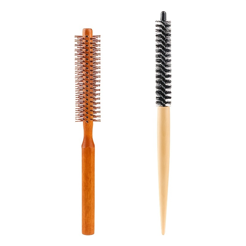 Image of Women's Luxe Wooden Hair Styling Comb Set - Nylon Bristles For , Curly & Straight Hair - Includes Round Brush For Bangs & Scalp Massage