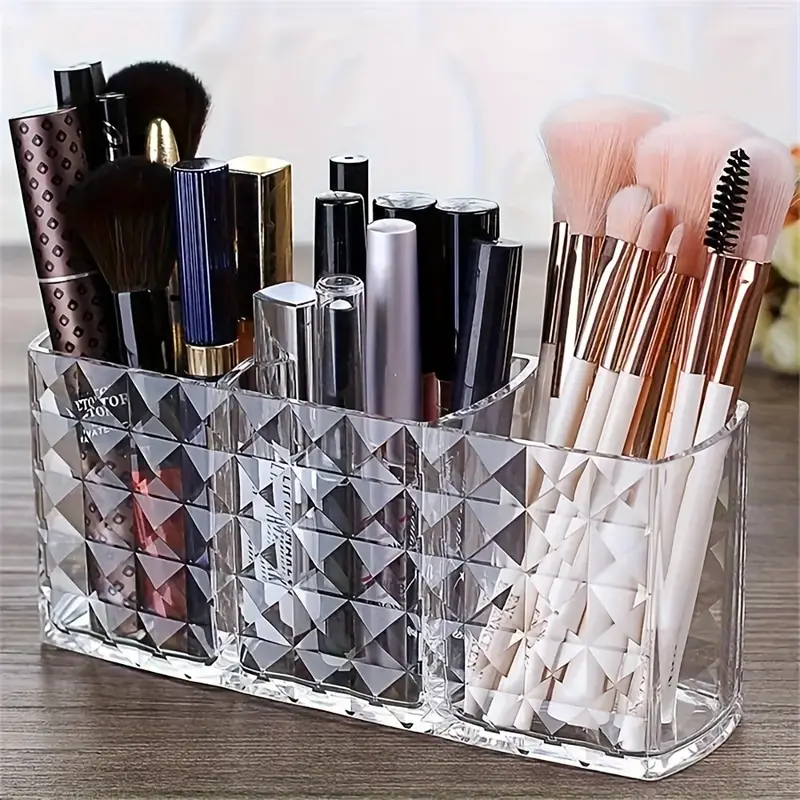 1pc acrylic makeup brush organizer large capacity cosmetic storage box with lightweight polished durable construction for brushes eyebrow pencils lipsticks sleek vanity desk accessory makeup brush holder makeup vanity desk polished sturdy construction beauty enthusiasts Product details 0