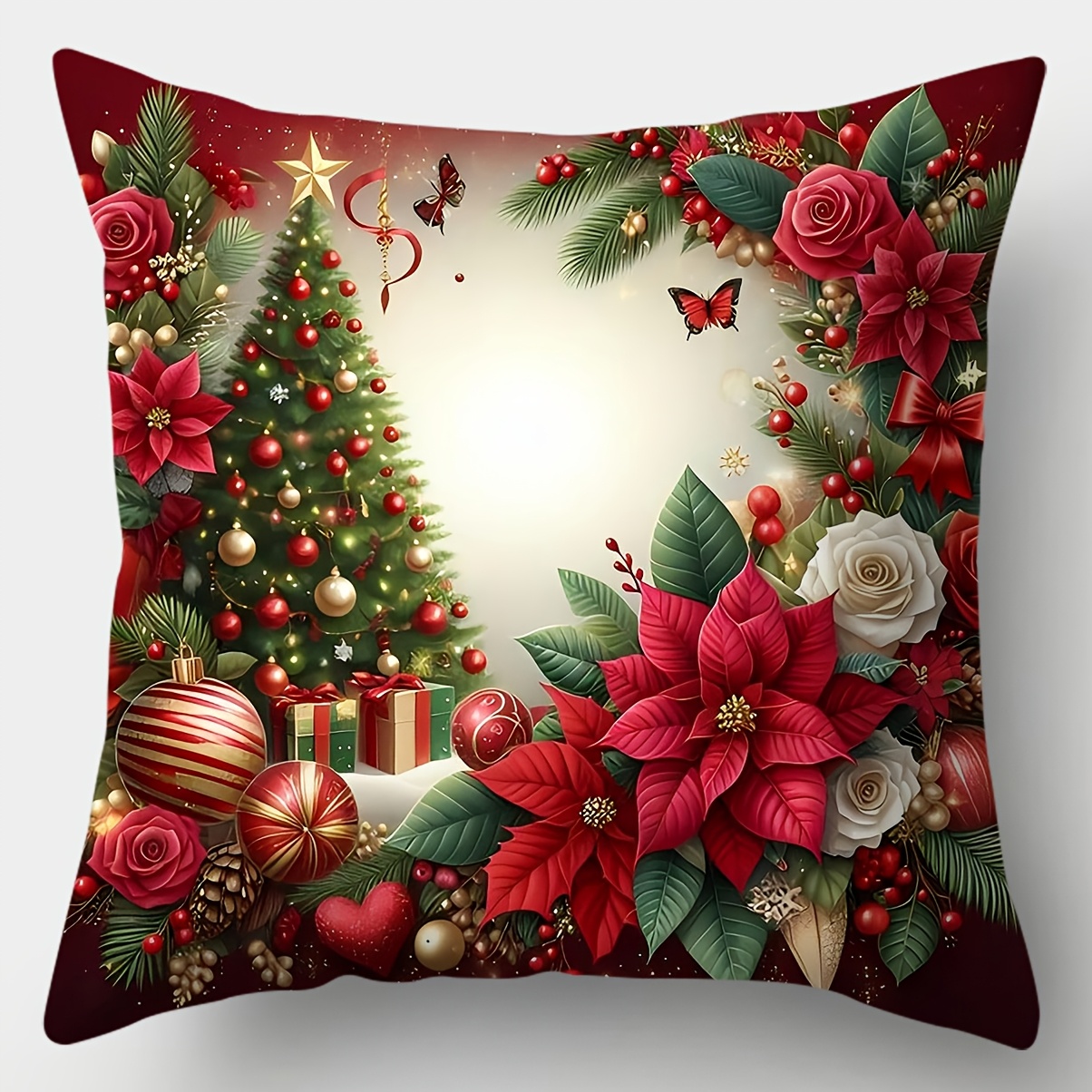 Set Di 2 Federe Per Cuscini Invernali - Motivo Albero Di Natale, Lino, 40x40 Cm | Decorazione Per Divano E Esterni