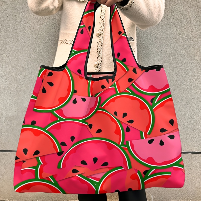 TEMU Women's Shoulder Bag, Shopping Bag, Multi-functional, Watermelon Character Pattern, 2d Flat, Double-sided Printing, Foldable, Reusable, Suitable