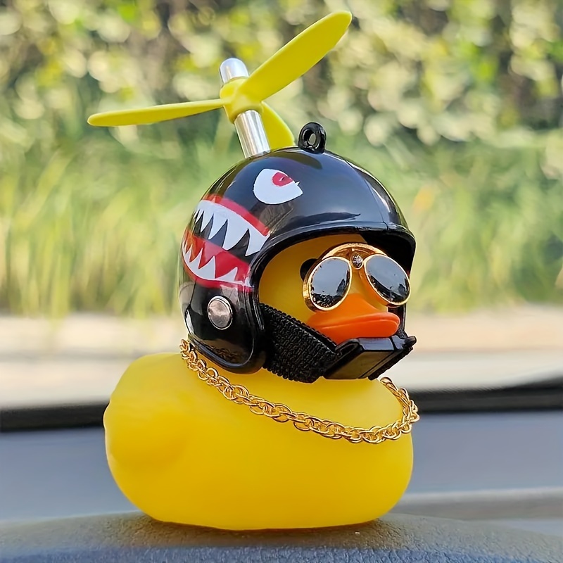 

1pc Duck Dashboard Ornament With Propeller Helmet, Creative Plastic Windproof Duck Vehicle Decor