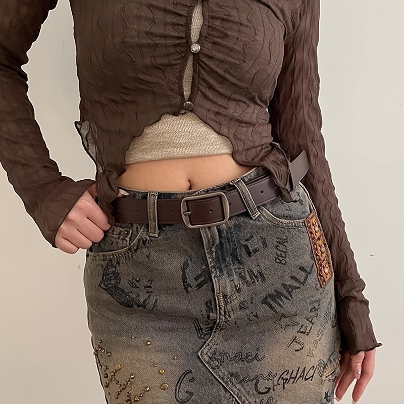 2023 New Summer Decorative Jeans For Women With Wide Belt Design In Coffee Color And Black Straps