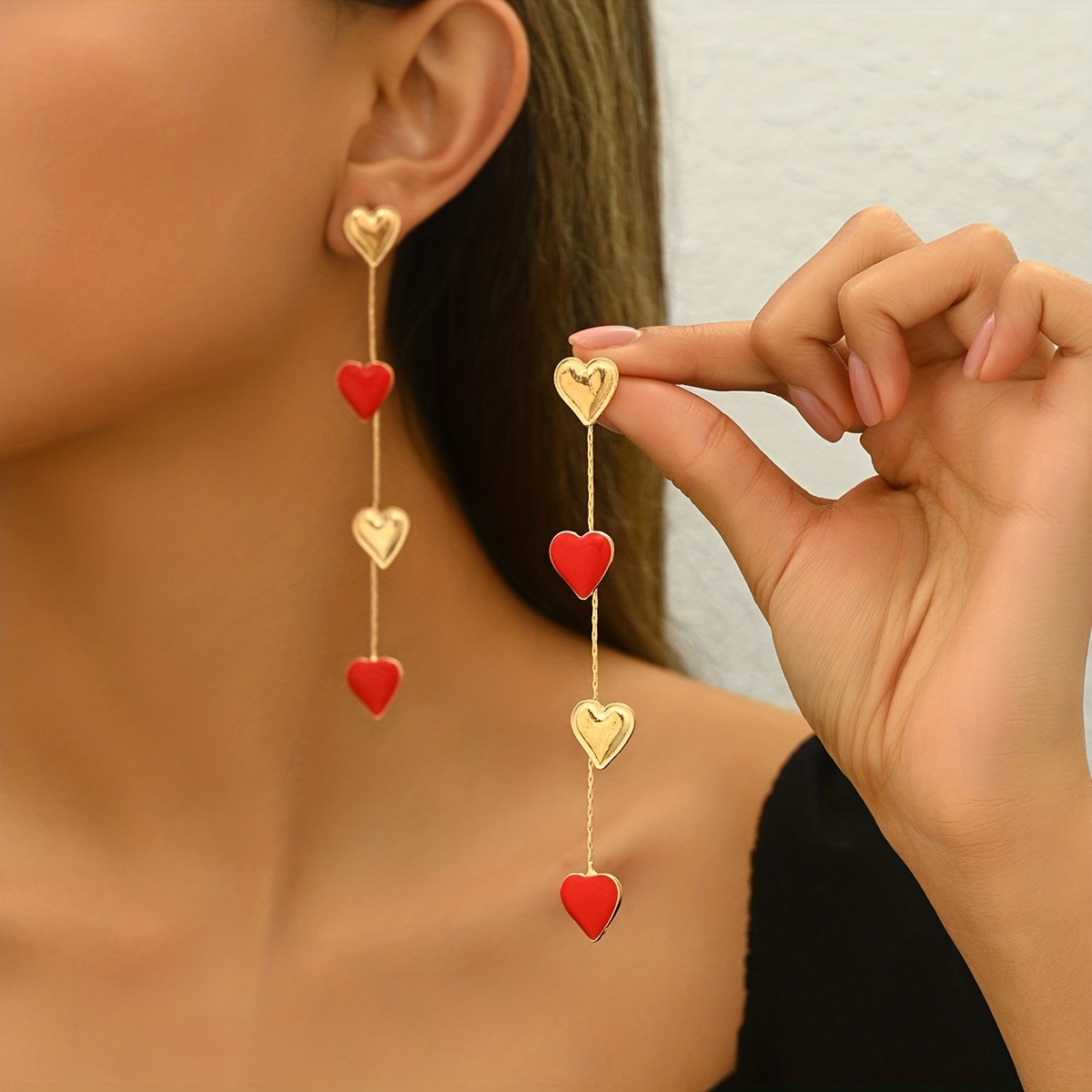 E-shop 1 Paar modische, süße, romantische zweifarbige Herz-Alternierungs-Ohrringe, vielseitig für den , Valentinstag, Muttertag andere