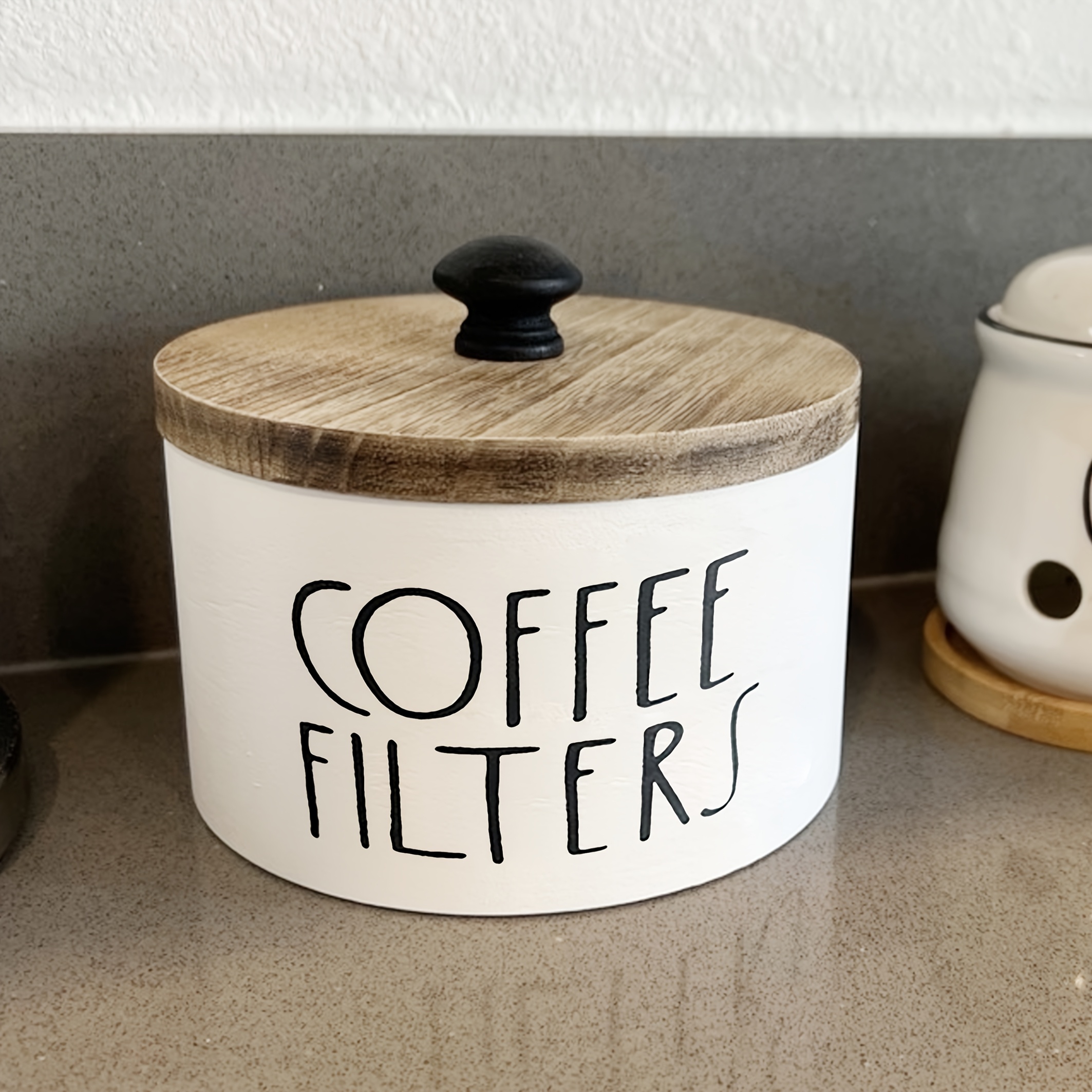 

Coffee Filter Holder Wooden Coffee Filter Container Coffee Filter Storage With Lid, Rustic Wood Coffee Filter Dispenser Basket For Coffee Bar Decor Farmhouse Coffee Bar Accessories - White