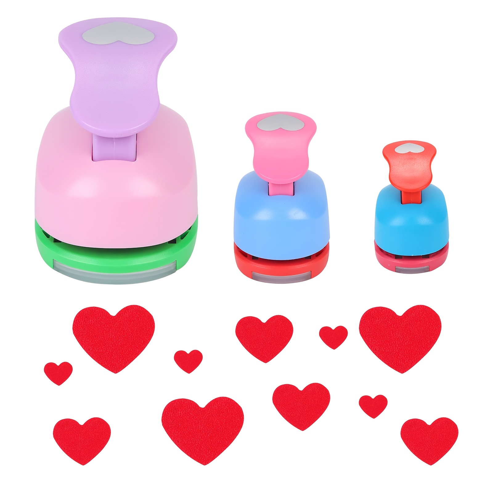 TEMU 3pcs Heart Hole Punch Set 8mm 16mm 25mm Hand Hole For Card Making Scrapbooking Photo Album Photo Organization Office Supplies Random Color