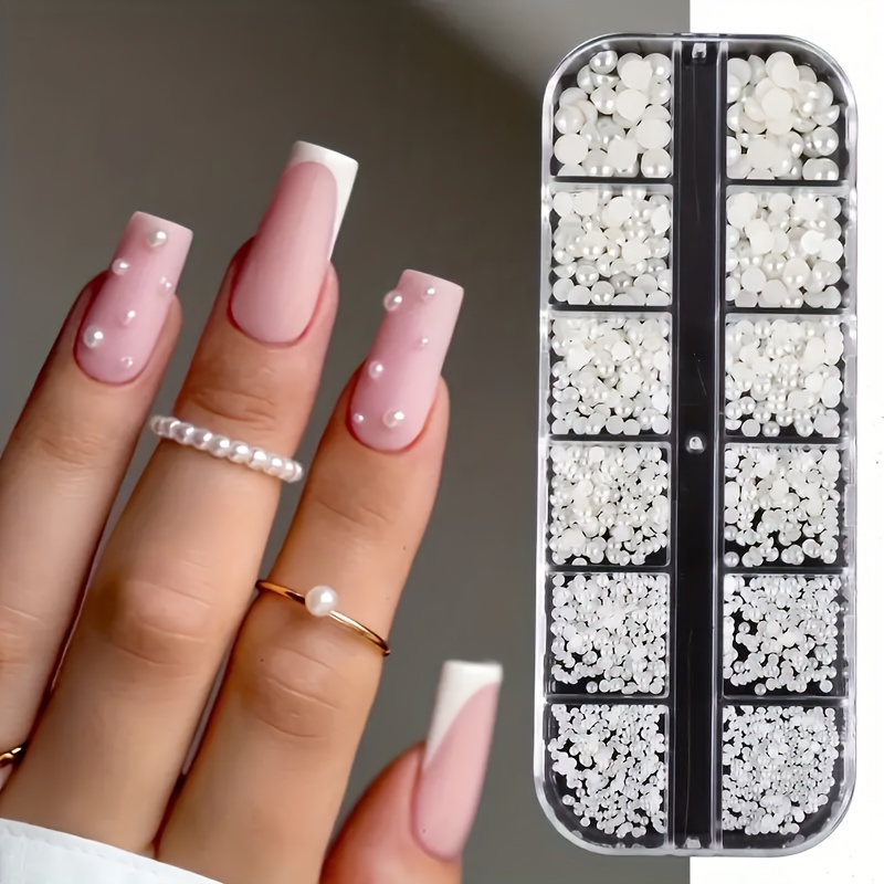 Image of 12-compartment White Nail Art Decorations - Mixed Sizes Semi-circle 3d For Diy Manicure, Nail Jewelry, Professional & Home Nail Design Accessories, Nail Charms And Accessories, Fashionforward Users