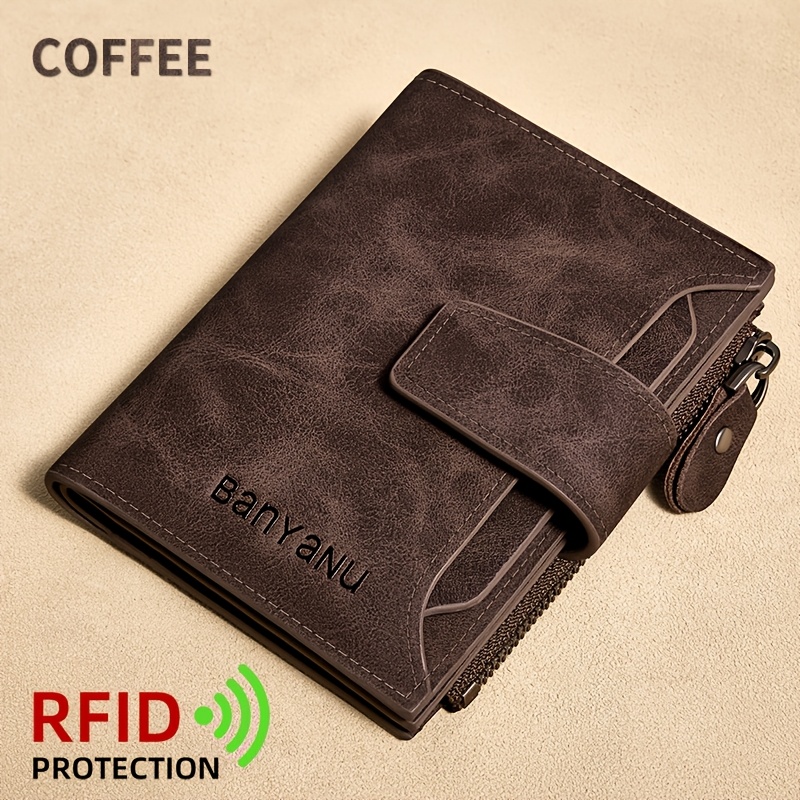 Image of Cowhide Wallet Men' Fold Anti-theft Card Swiping Bag With 17 Card Slots, Zipper, And Coin With Independent