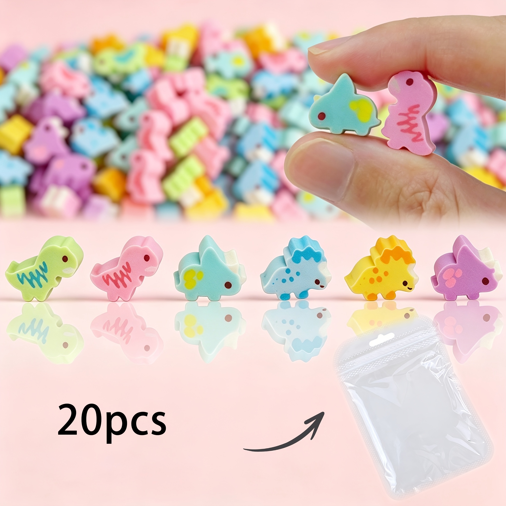 TEMU 20pcs Set With Random Colors And Patterns - Mini Animal Erasers, Assorted Pencil Erasers, Small Classroom Rewards, Party Favor Bags, Birthday