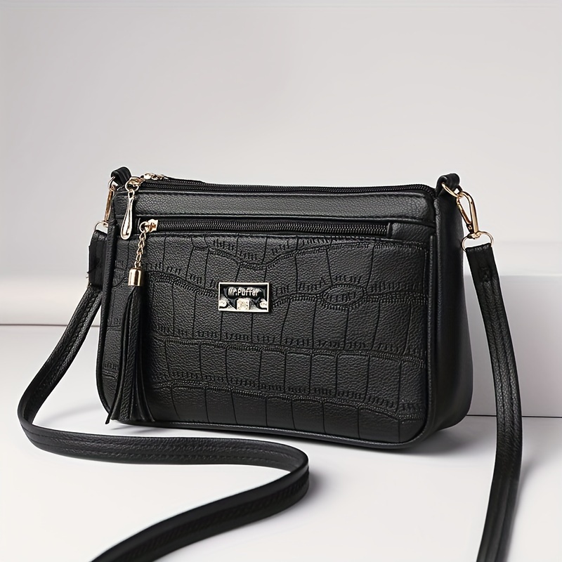 High-quality Crocodile Print Faux Leather Shoulder Bag, -match Large Capacity Crossbody Bag, Women' Phone Bag Purse