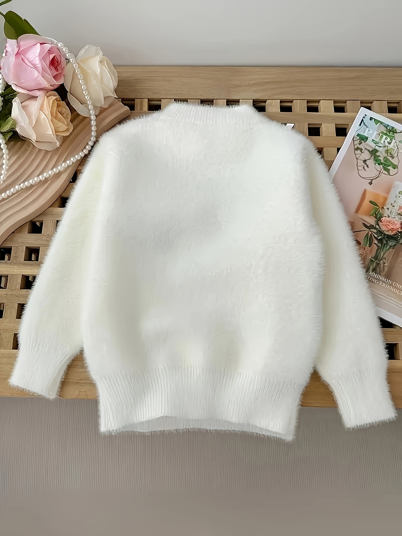 girls' mink plush sweater high neck floral print Temu Italy