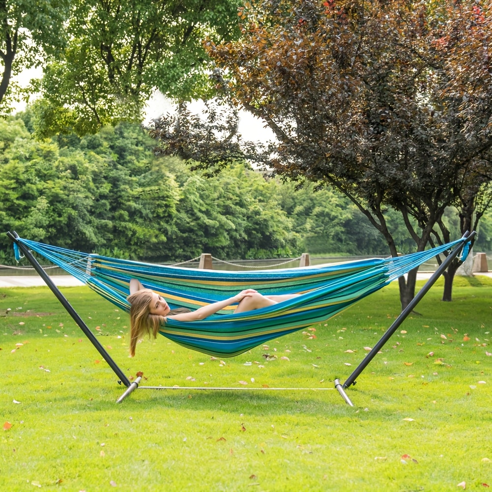 

Lazy Hammocks Double With Space Saving Steel Stand Includes Portable Carrying Case And Head Pillow, 450 Capacity