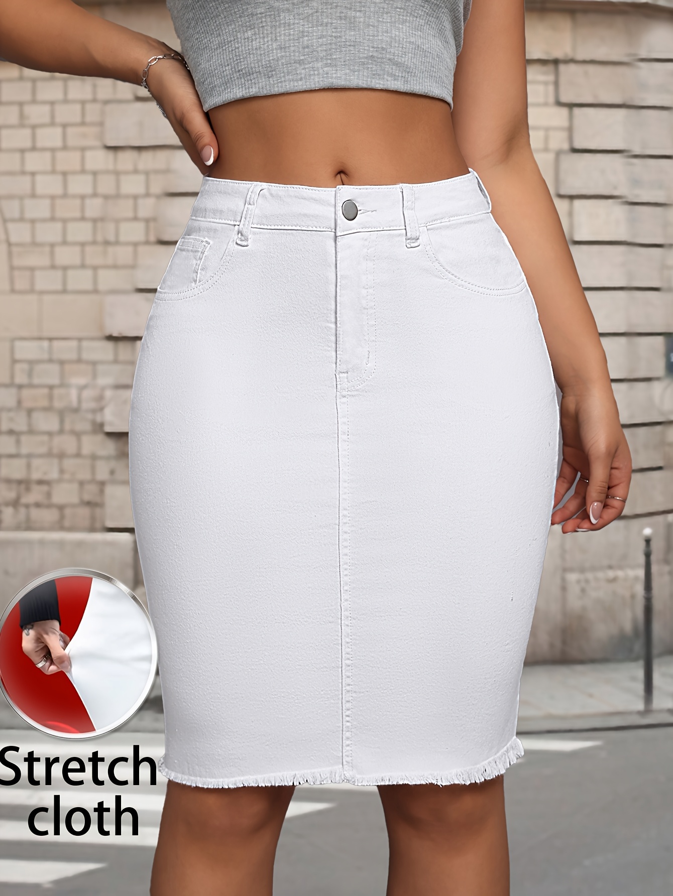 elegant high waist denim bodycon skirt women fit knee Temu Slovakia