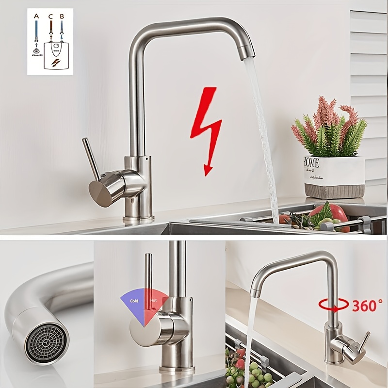 Image of Low-pressure Kitchen Faucet, 360 Degree Swivel, Single-handle Mixer Tap For Sink, Stainless Steel Kitchen Faucet, Low-pressure Single-handle Mixer Tap
