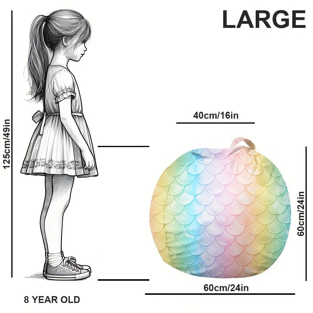 Large Bean Bag Chair Cover With Zipper - Perfect Storage For Stuffed Animals And Plush, Soft Bag With Handle For , Fun Scale Design For Family - Washable Room Organizer