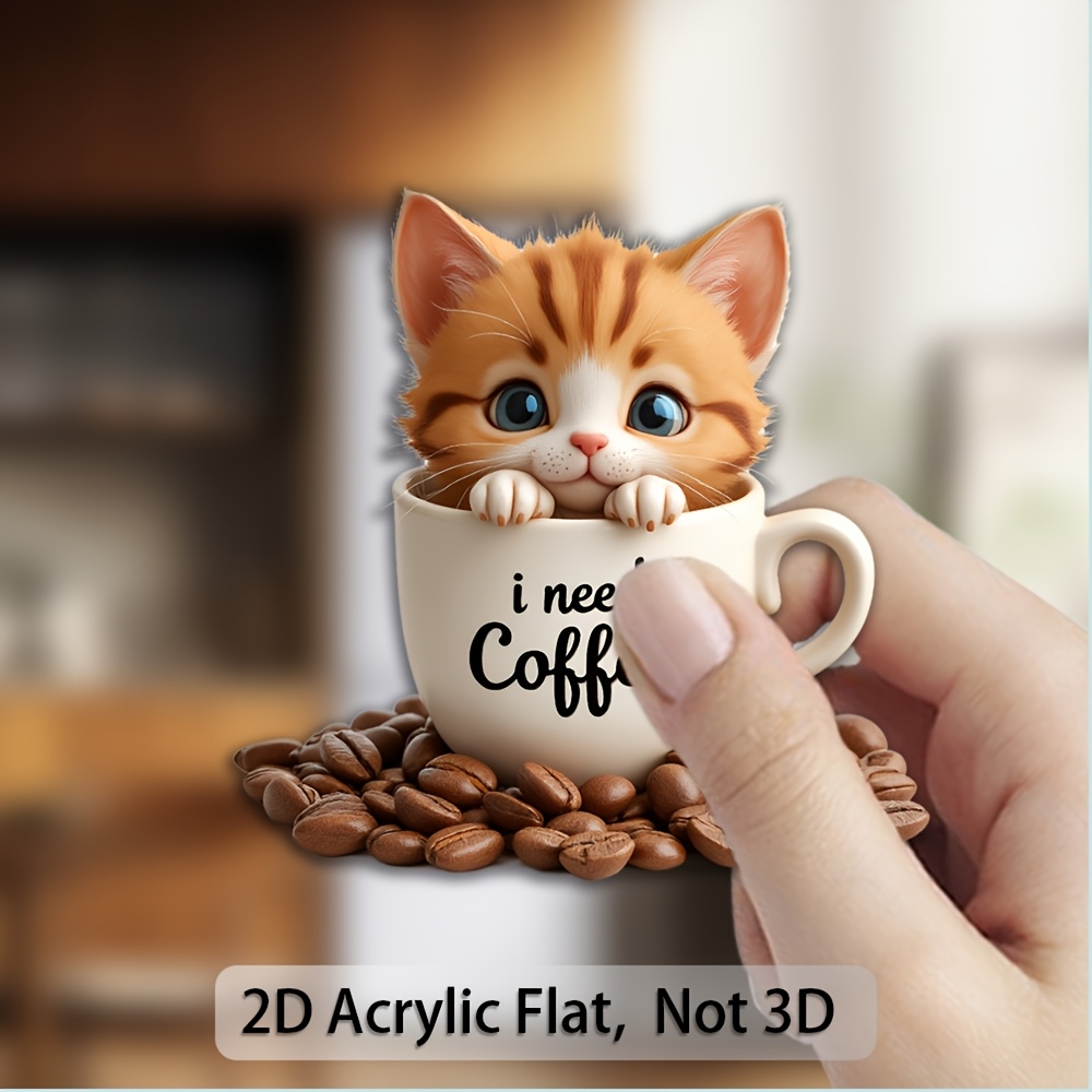 1 Cute Kitten And Coffee Bean Magnet - Adorable Refrigerator Magnet With "i " Saying And Paw Print-like Design, Suitable For Refrigerators