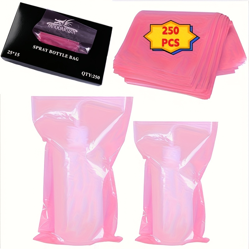 250pcs Pink Tattoo Cleaning Bottle Bags, Disposable Tattoo Bottle Bags Squeeze Bottle Bag Cover, Dental Caps, Tattoo Supplies Tattoo Bottle Cleaning Bag Additions