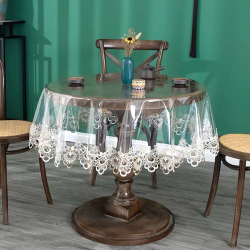 stück runde transparente pvc-spitzen-tischdecke, amerikanischer stil pvc-rundspitze tischdecke, für esstische und couchtische, große rundtische, täglichen hausgebrauch in restaurants und hochzeitsfeiern