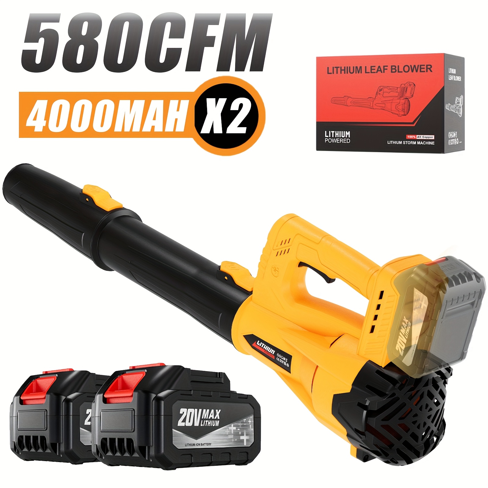 TEMU 20v Wireless Leaf Blower - 160mph, Lightweight, Comes With 2x 4.0ah Battery And Quick Charger. Ideal For Cleaning Lawns, Yards, Patios, And Driveways, A Great For Winter /blizzards