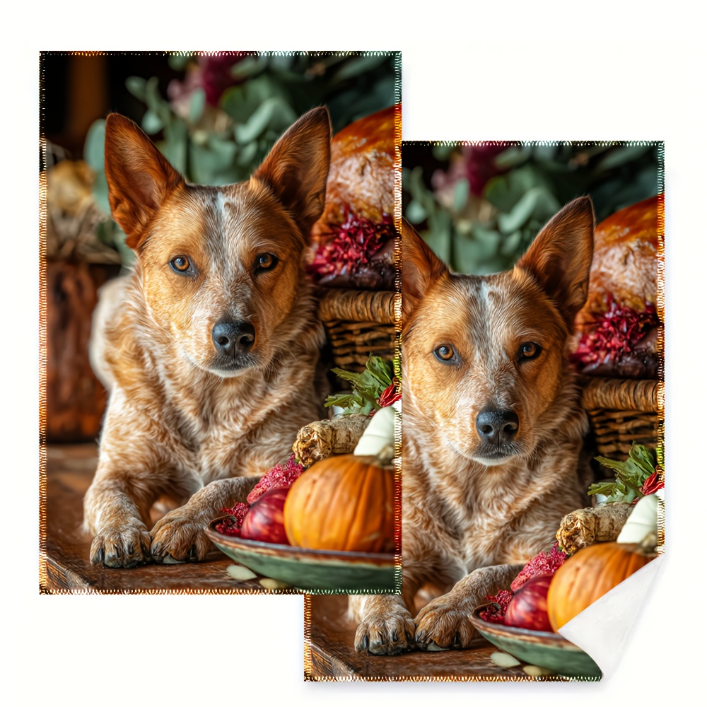 TEMU 2pcs Vintage Australian Cattle Dog Kitchen Towels - 16x24 Inch Single-sided Printed Polyester Dishcloths & Tea Towels With Rustic Farmhouse ,