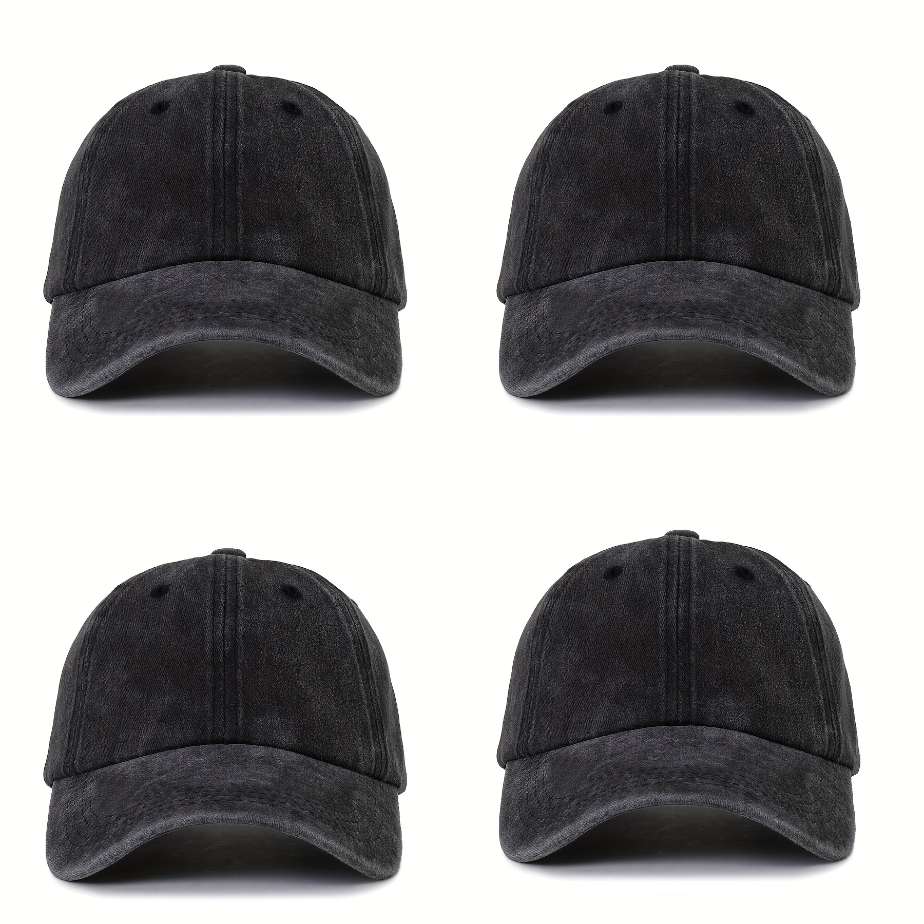 TEMU A Set Of 4pcs Unisex Vintage Washed Baseball Caps, Featuring Solid And Adjustable Brim, Perfect For Casual And Travel. Made Of Woven Fabric